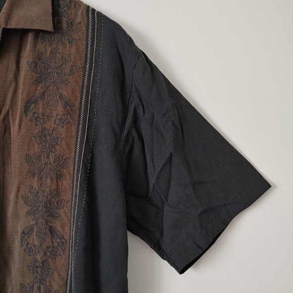 Tommy Bahama Silk Button Down Shirt Short Sleeves Size Medium Brown Black - Picture 9 of 16